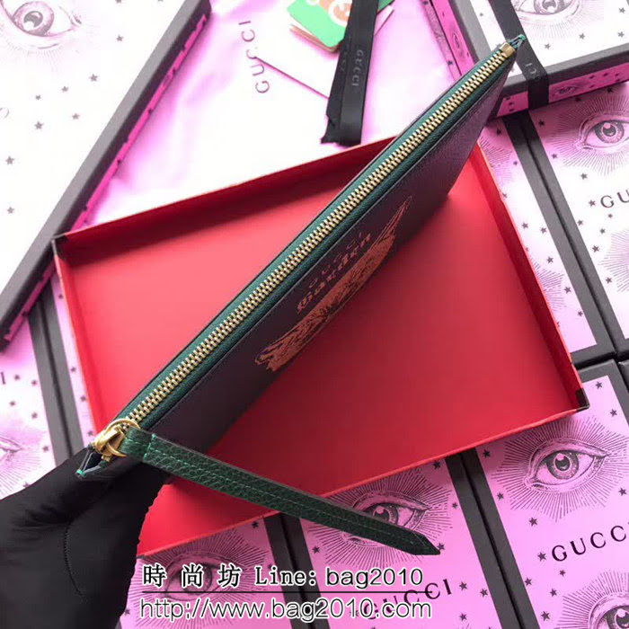GUCCI古馳 歐洲正品原單 2018最新款 博物館限量版系列 手包貓頭系列 男女通用款 516928 墨綠貓頭全皮 WTG1579